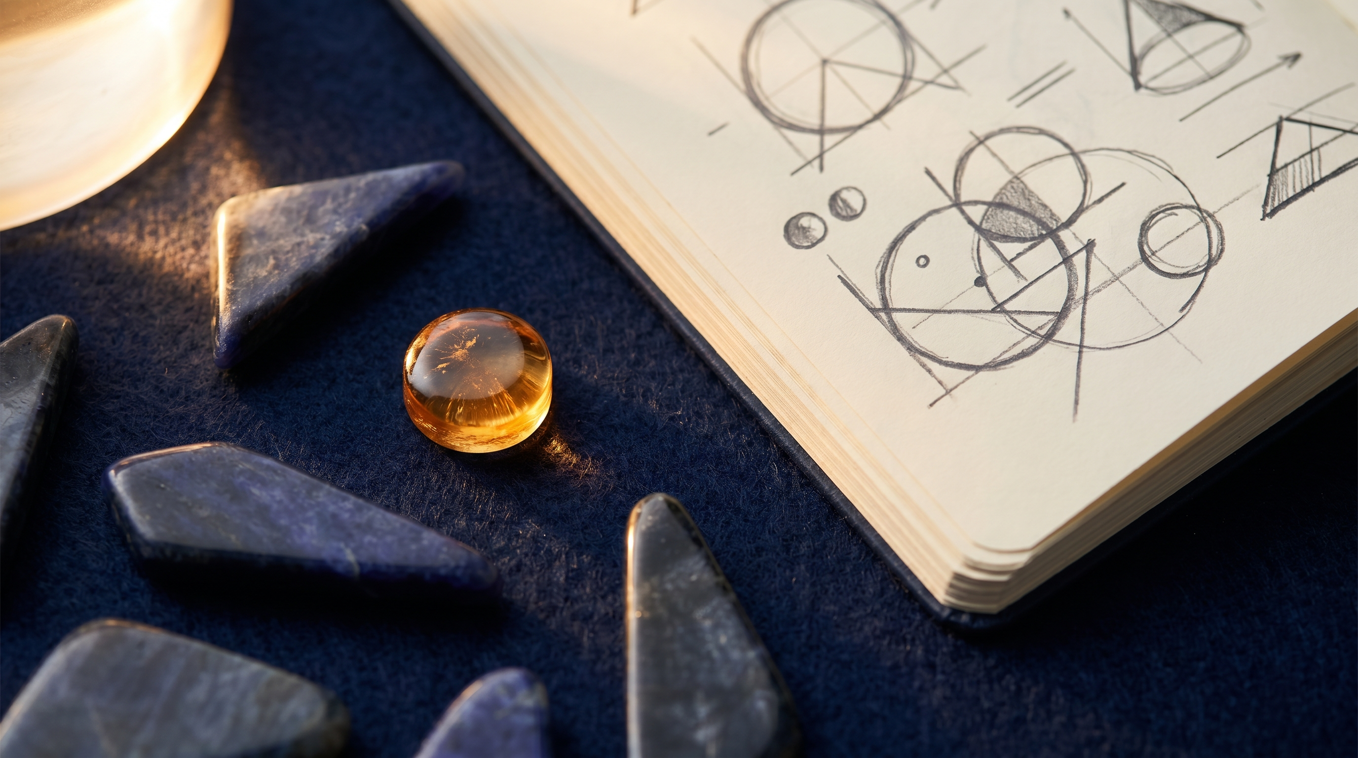 Tadalafil long-duration pharmacology editorial still life with crystalline structure and gold light